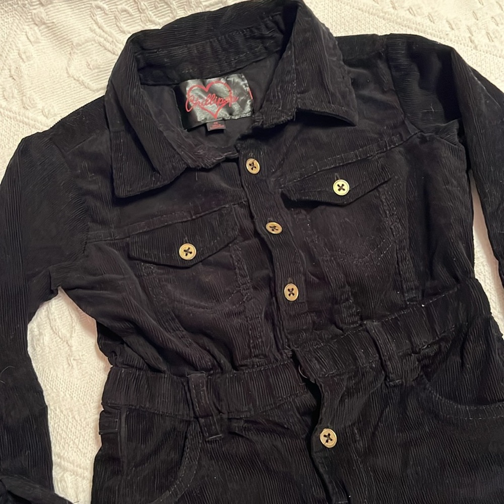 Chillipop Corduroy Black Button-Up Shirt Dress Girls 6X Pockets